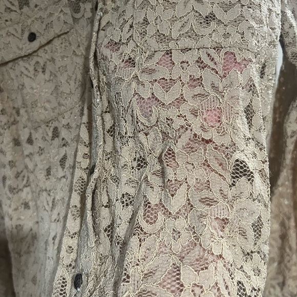 Eddie Bauer 1920 Lace Sheer Button Up Tan Blouse Size M Women - Picture 8 of 9